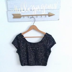 Express Black Sequin Crop Top